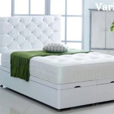 Milano white faux leather endlift divan ottoman bed